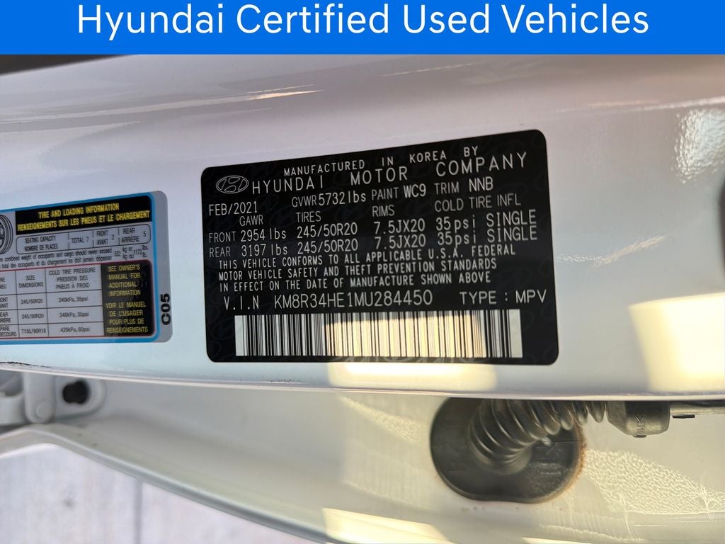 2021 Hyundai PALISADE SEL CERTIFIED